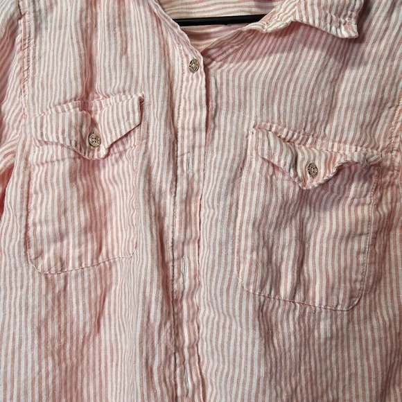 Tommy Hilfiger Linen short sleeve stripped button down large 3/4 sleeve - Picture 3 of 9